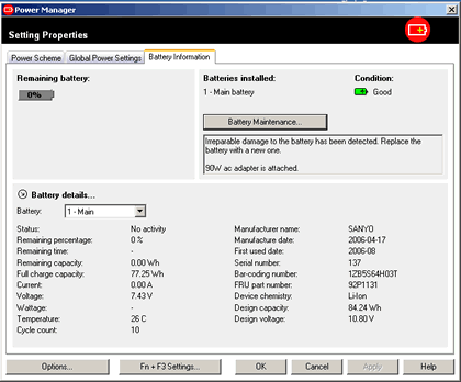 Message d’erreur Power Manager