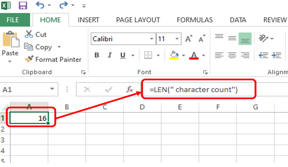 microsoft excel character count len