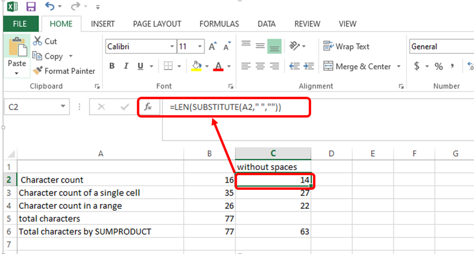 microsoft excel character count non whitespace substitute