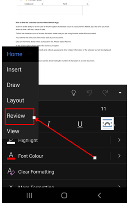 microsoft word mobile review option