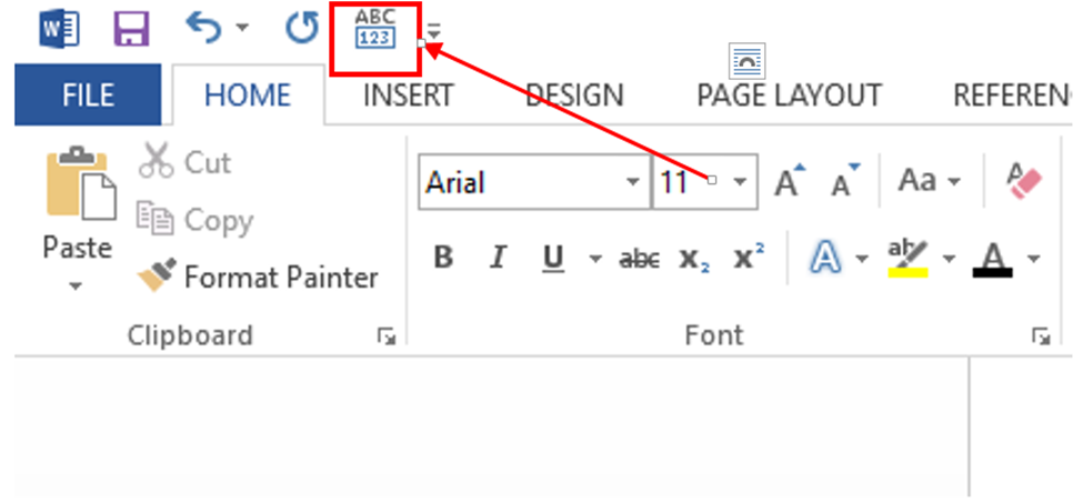 microsoft word quick access bar character count